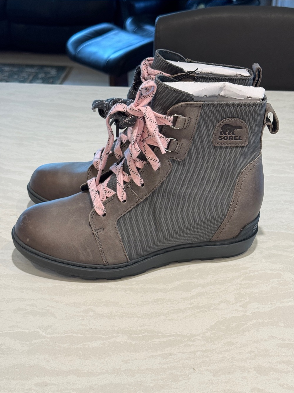 Sorel Evie II NW Lace Boots Women 10.5 Gray Leather Waterproof NWT
